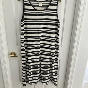 Matty M Black and White Striped Midi Dress